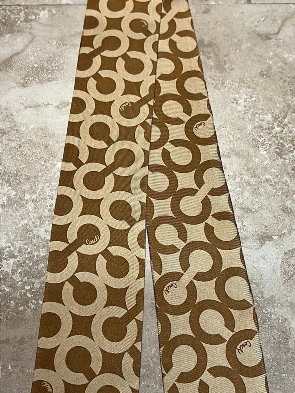 Coach Brown & Beige Signature Circle Print Silk Scarf